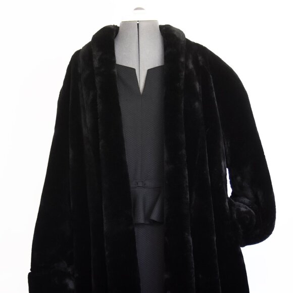 Black Long Plush Faux Fur Coat London Fog Winter Outerwear Coat Full Length 10 - Picture 3 of 9